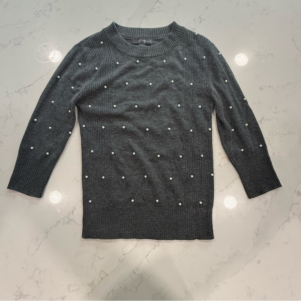 Forever 21 Charcoal Knit Top with Pearl Accents - Size S/P